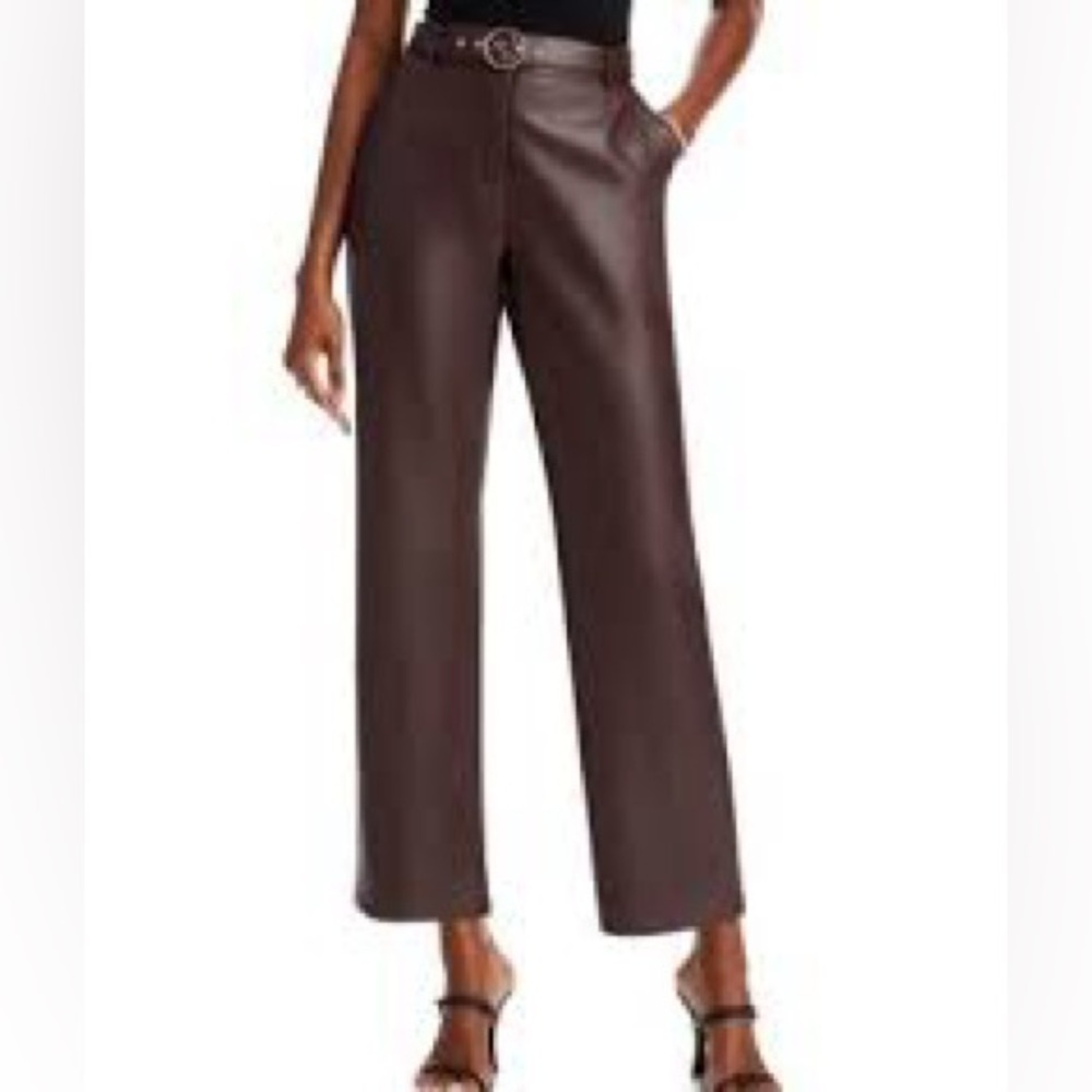 Tahari Faux Leather Wide Leg Pants Dark Brown High Rise Size 12